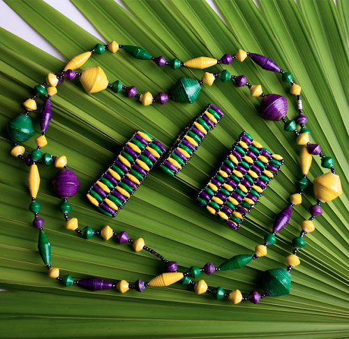 As an alternative to the plastic throws produced for Mardi Gras each year, Atlas Beads sells handmade and unique jewelry, crafted by a women’s art collective in Uganda. Atlas offers a fair wage that provides secondary income to the artists, allowing them to improve the lives of their children and families.