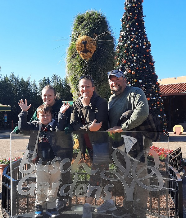 Devin Oehler, APTIM Environmental Scientist, with his family at Busch Gardens.