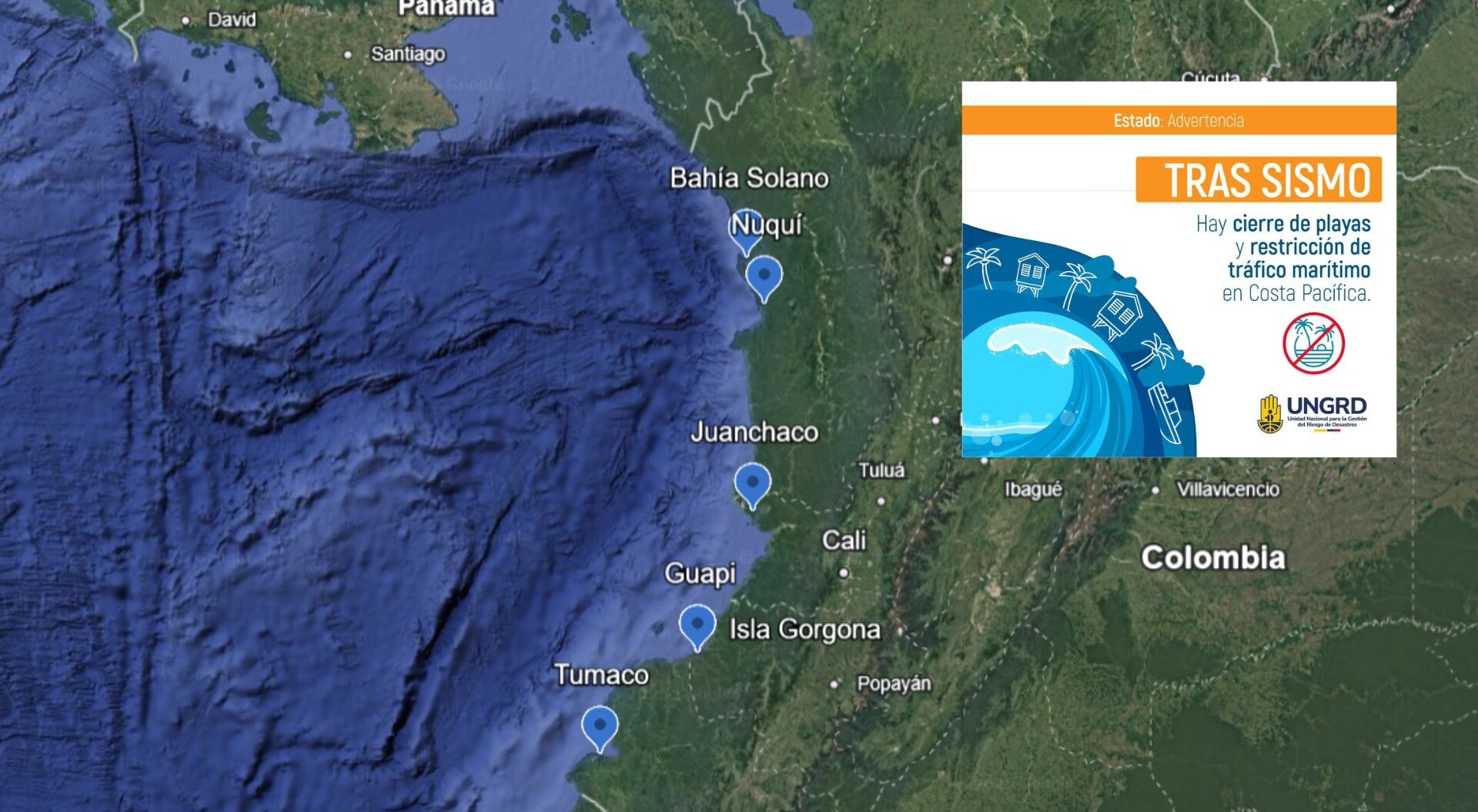 Advertencia en el Pacífico colombiano: UNGRD pide evacuar zonas costeras de Nariño y Chocó