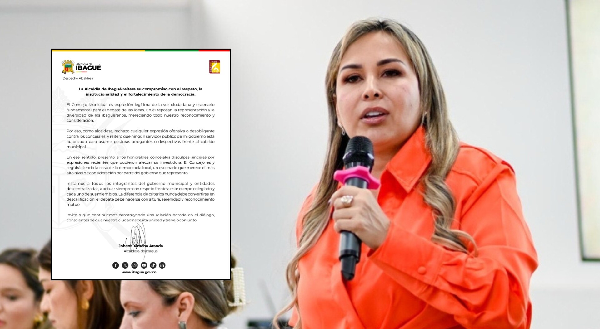 Alcaldesa ofrece disculpas al Concejo por declaraciones del gerente de Ibagué Limpia