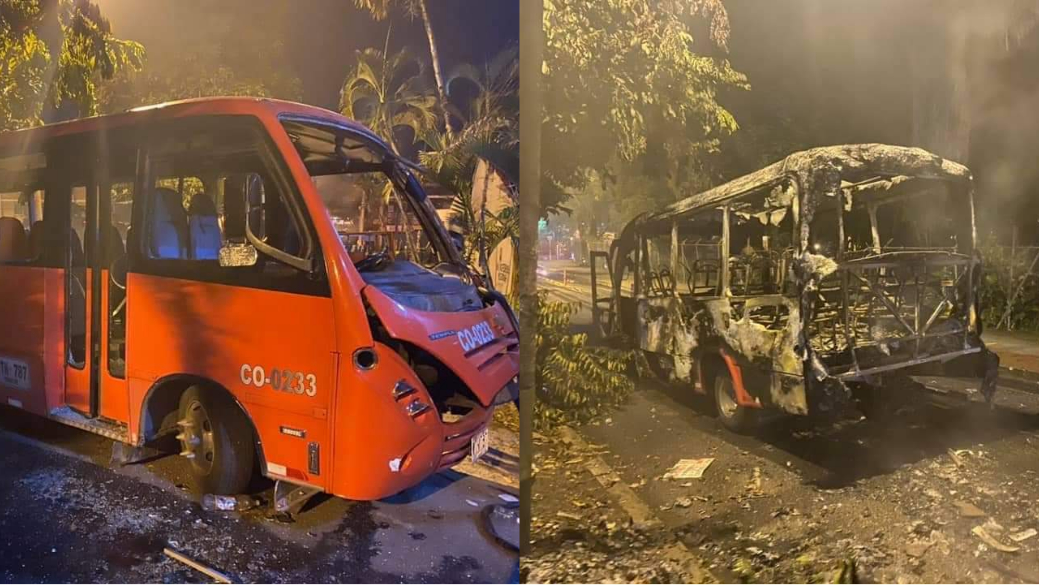 Encapuchados destruyeron cuatro buses de transporte público en Ibagué