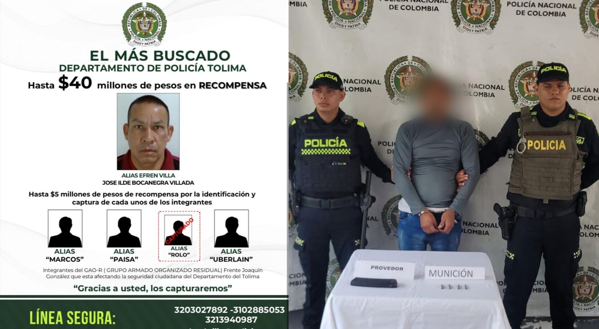 Capturan a uno de los cabecillas del frente Joaquín González en el Tolima