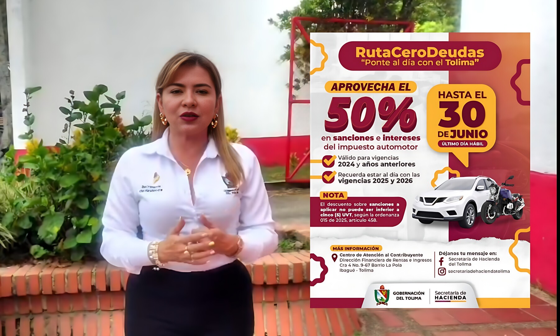 Póngase al día con el impuesto vehicular en el Tolima con el  50% de descuento