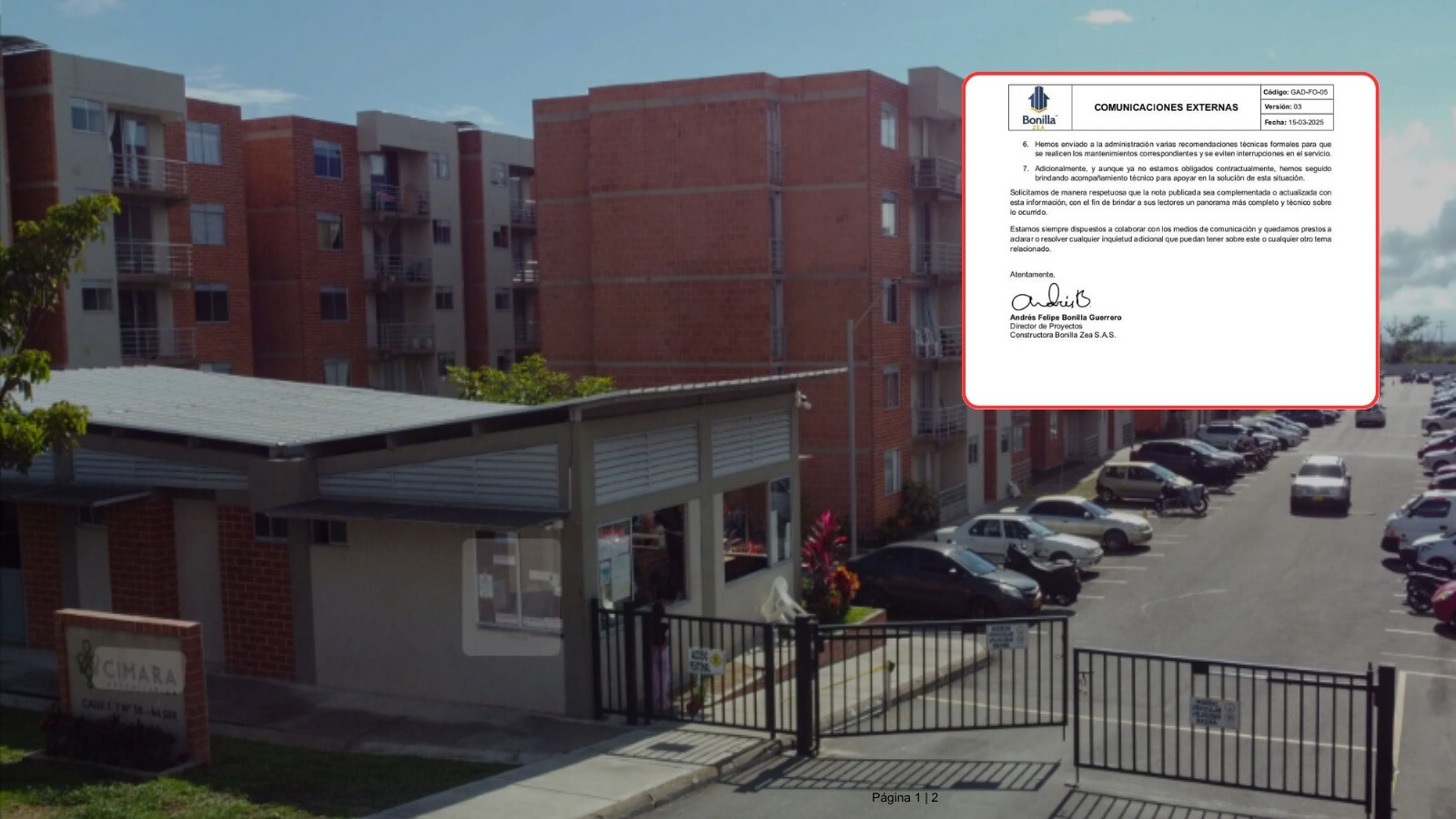 Constructora Bonilla Zea responde a denuncias por fallas hidráulicas en el conjunto Cimara de Ibagué