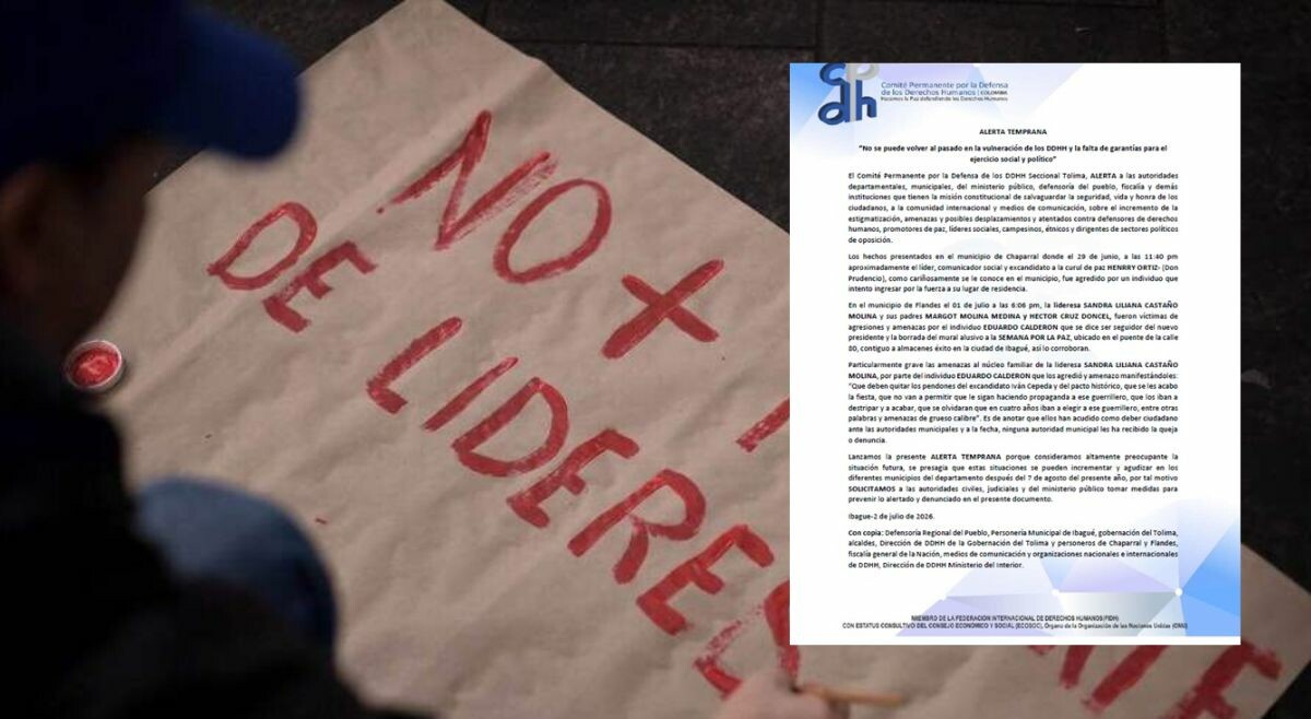 CPDH Tolima lanza alerta por amenazas contra líderes sociales y políticos