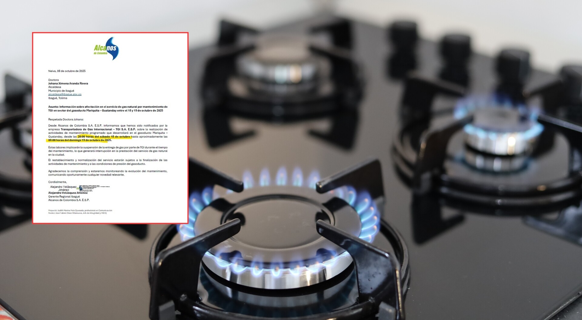 Alcanos suspenderá el servicio de gas natural en Ibagué