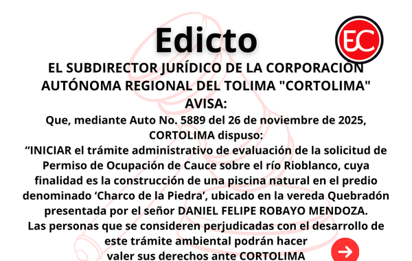 Edicto Daniel Felipe Robayo - Cortolima