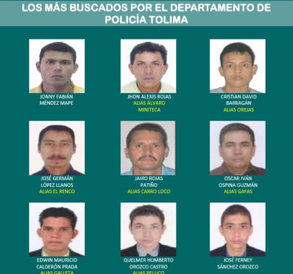 Los más buscados en el Tolima
