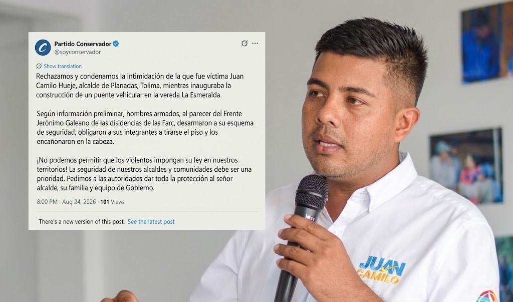 Alcalde de Planadas, Juan Camilo Hueje, fue intimidado y sus escoltas desarmados