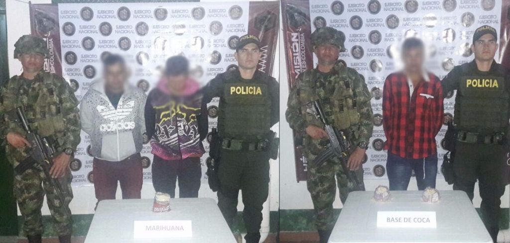Ejército y Policía capturaron a tres sujetos que poseían drogas ilícitas en Rioblanco