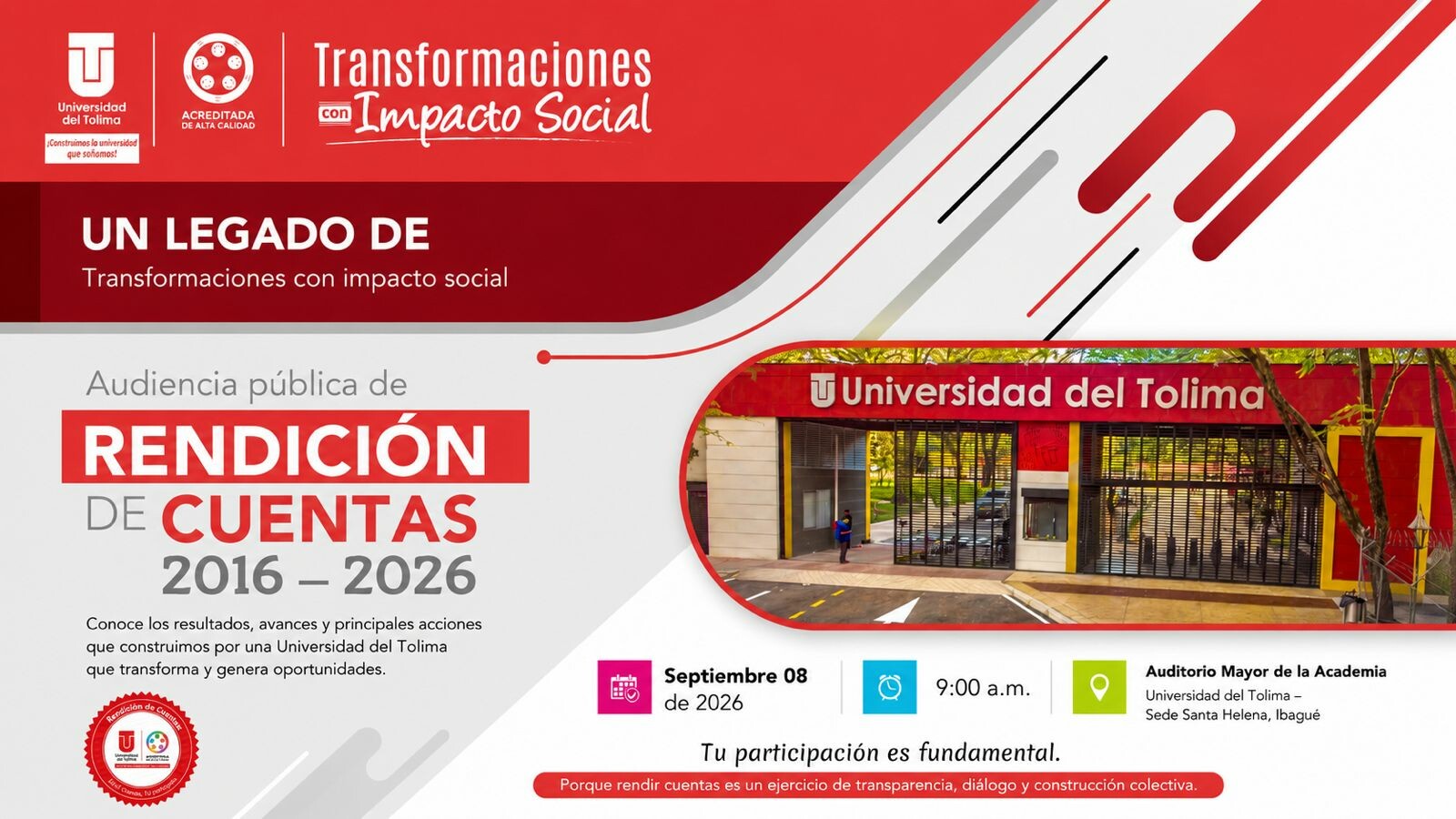 Una década de transformaciones: Universidad del Tolima rendirá cuentas ante la ciudadanía