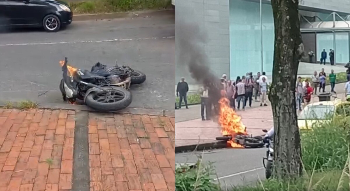 Le quemaron la moto a un ladrón frente al centro comercial La Estación