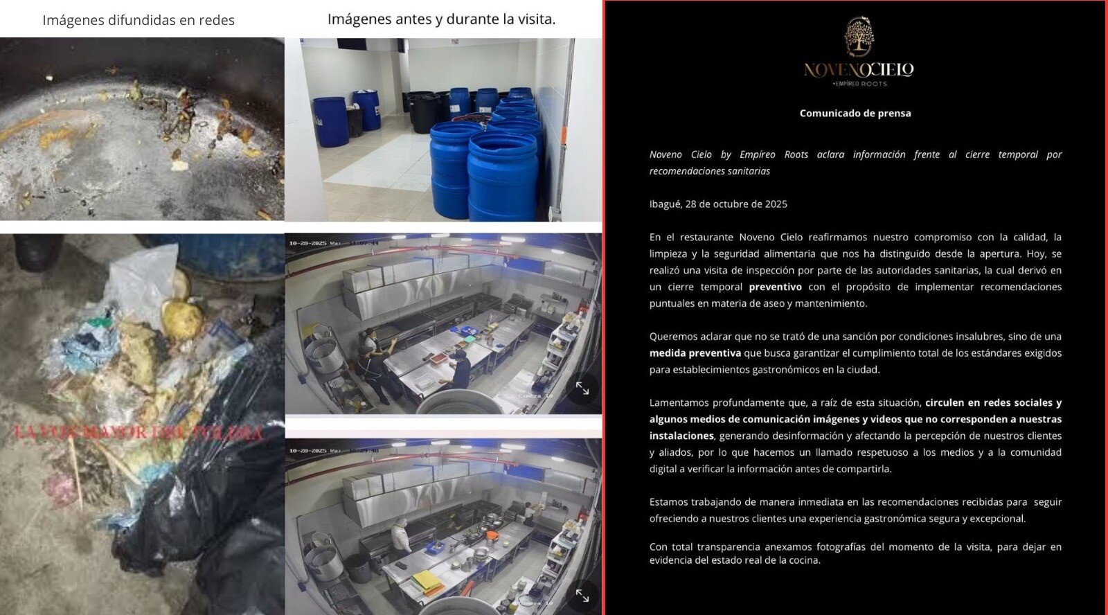 Gerencia de Noveno Cielo aclara que las fotos difundidas no corresponden a su restaurante