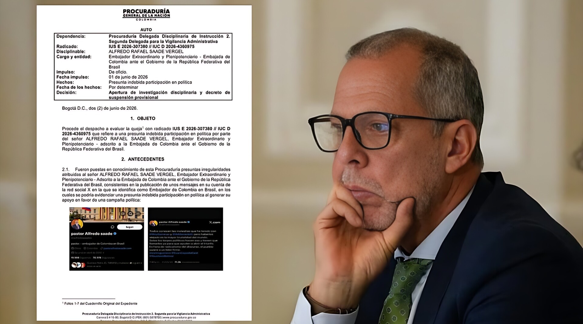 Por presunta participación en política fue suspendido el embajador Alfredo Saade