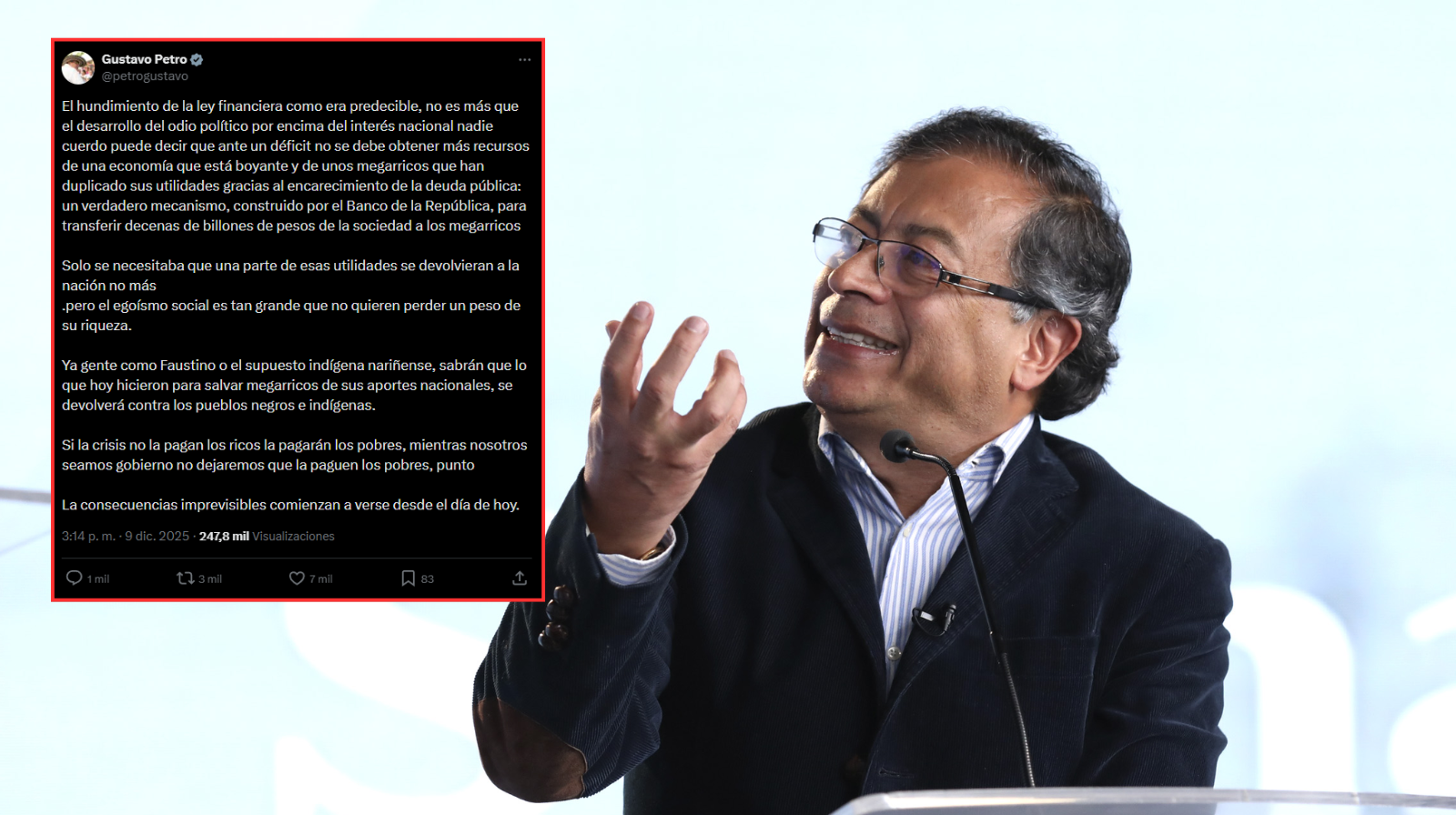 "Hundimiento de Ley de Financiamiento no es más que desarrollo del odio político": Presidente Petro