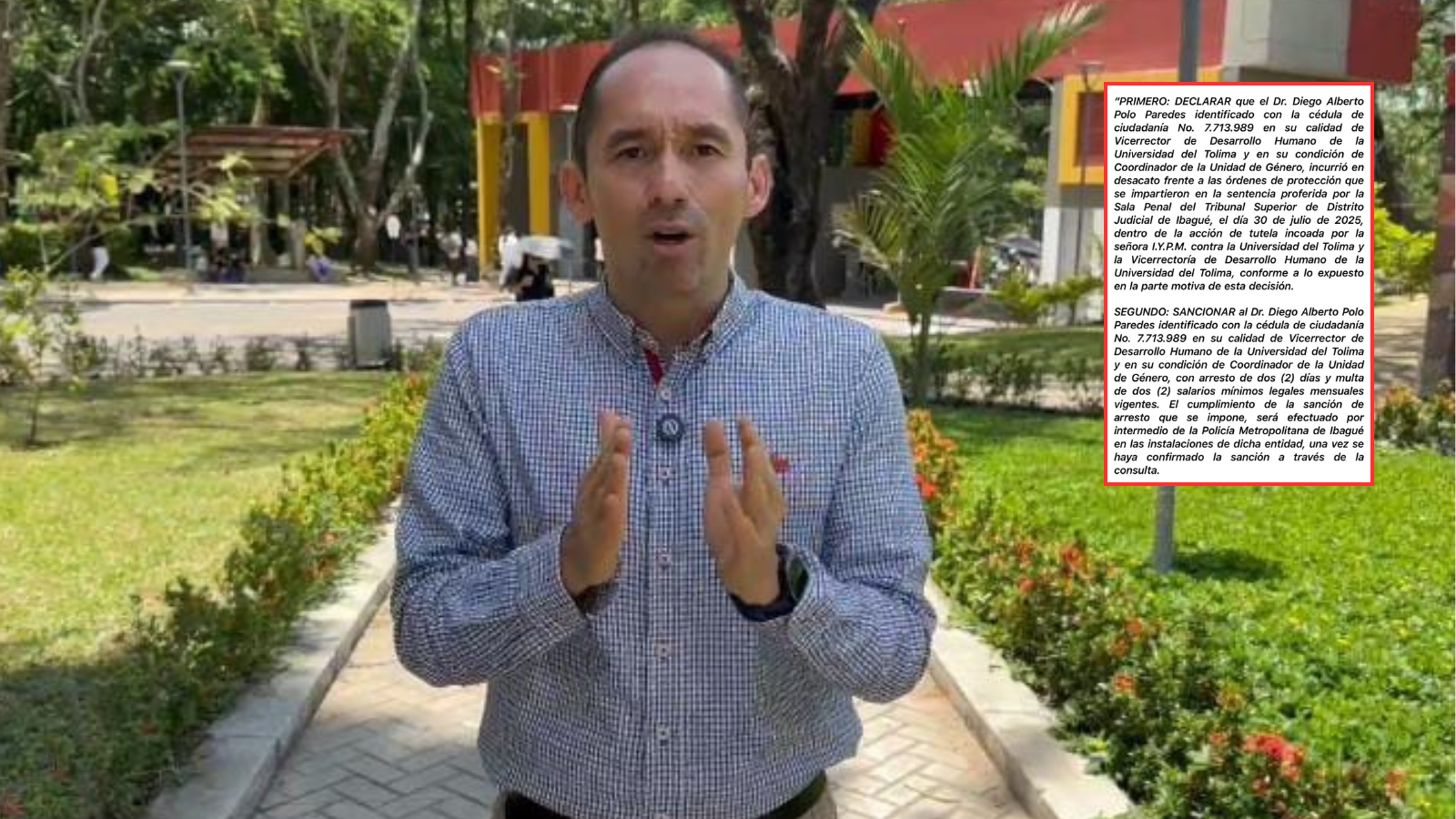 Sancionan por desacato al vicerrector de Desarrollo Humano de la Universidad del Tolima