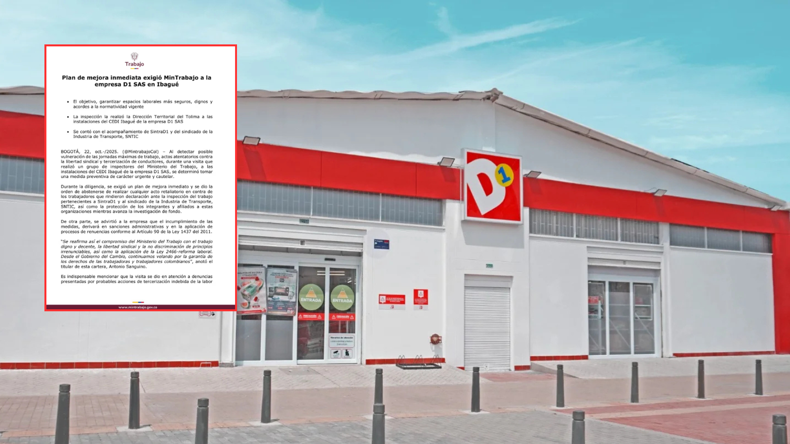 Presunta vulneración de derechos laborales por parte de Tiendas D1 en Ibagué