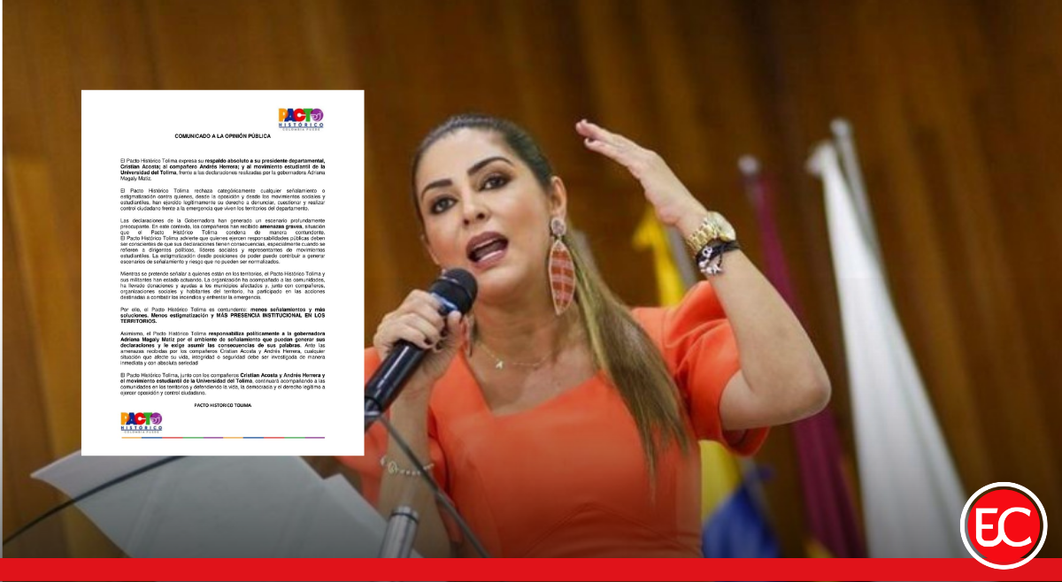 Pacto Histórico denuncia amenazas tras declaraciones de la Gobernadora del Tolima