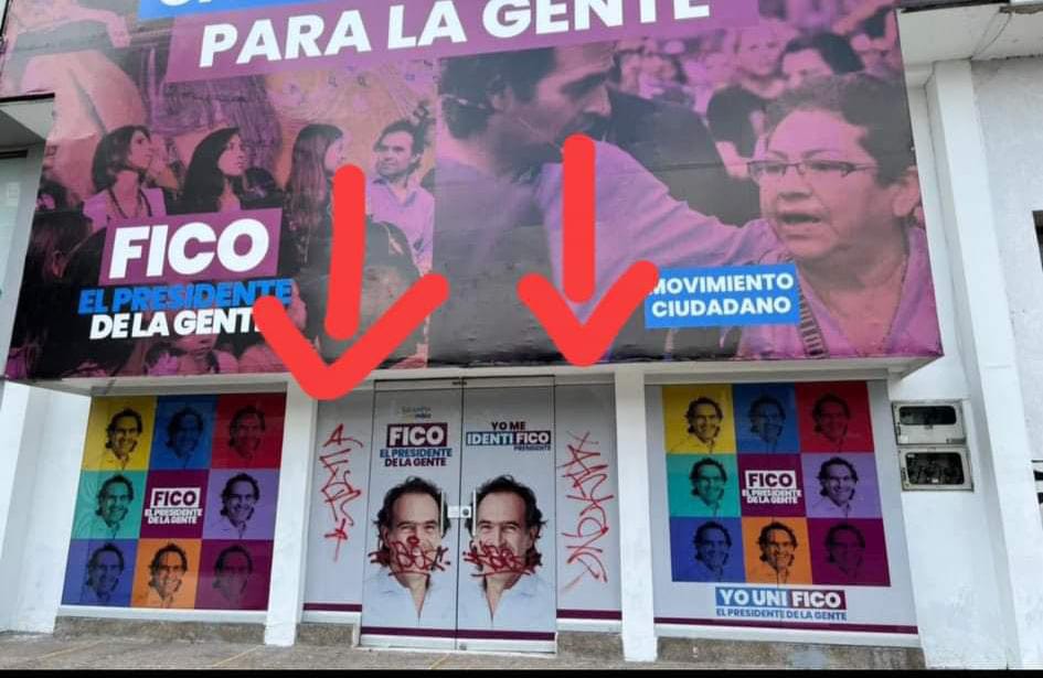 Vandalizan sede de campaña de 'Fico' en Ibagué y sus seguidores culpan al Pacto Histórico