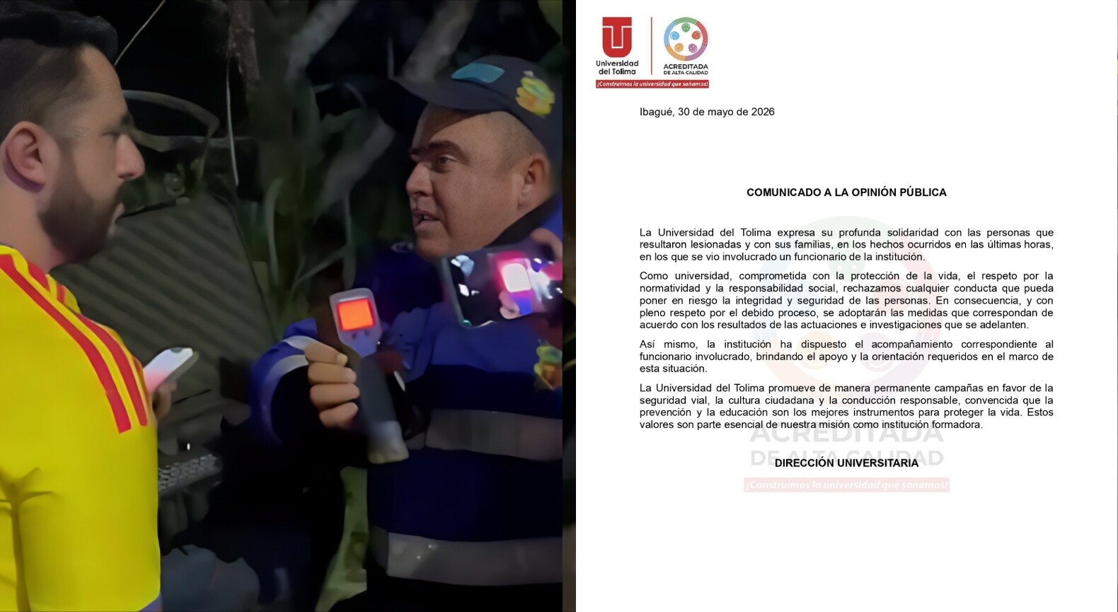 UT se pronuncia tras grave accidente provocado por funcionario
