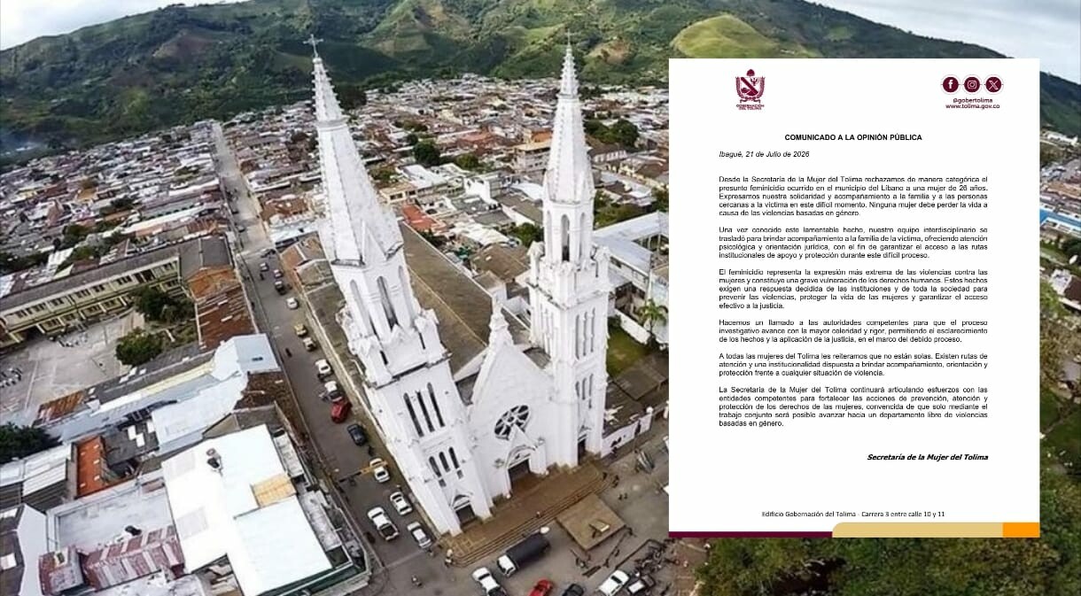 Secretaría de la Mujer del Tolima rechaza feminicidio en Líbano