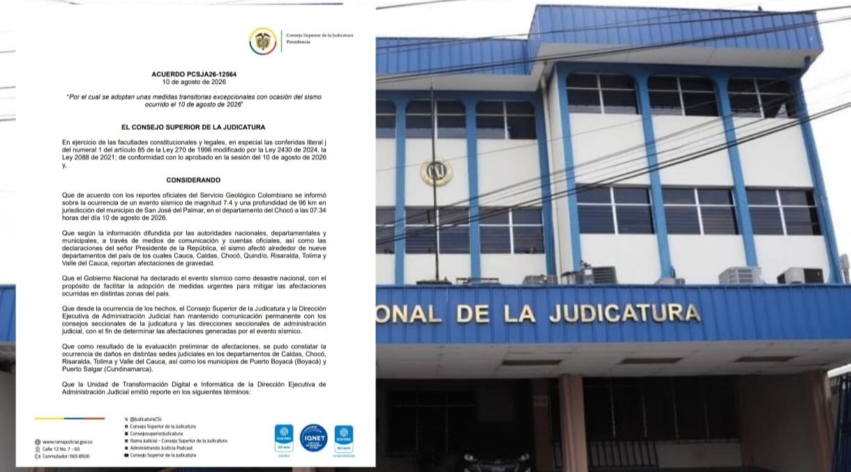 Rama Judicial suspende términos por razón del sismo en siete departamentos