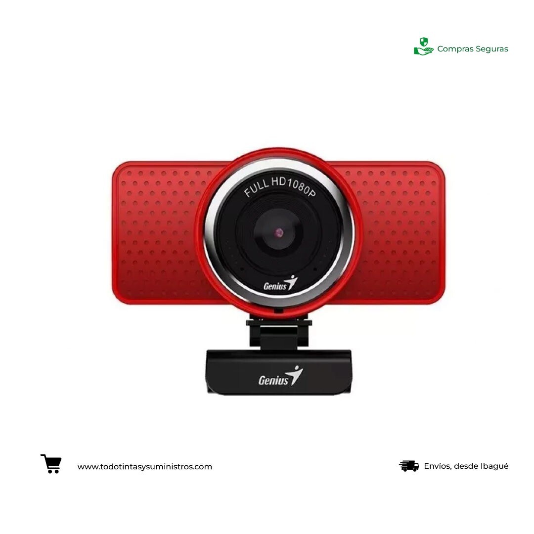 Cámara Web Genius Ecam 8000 Webcam Ful Hd 1080 Rojo