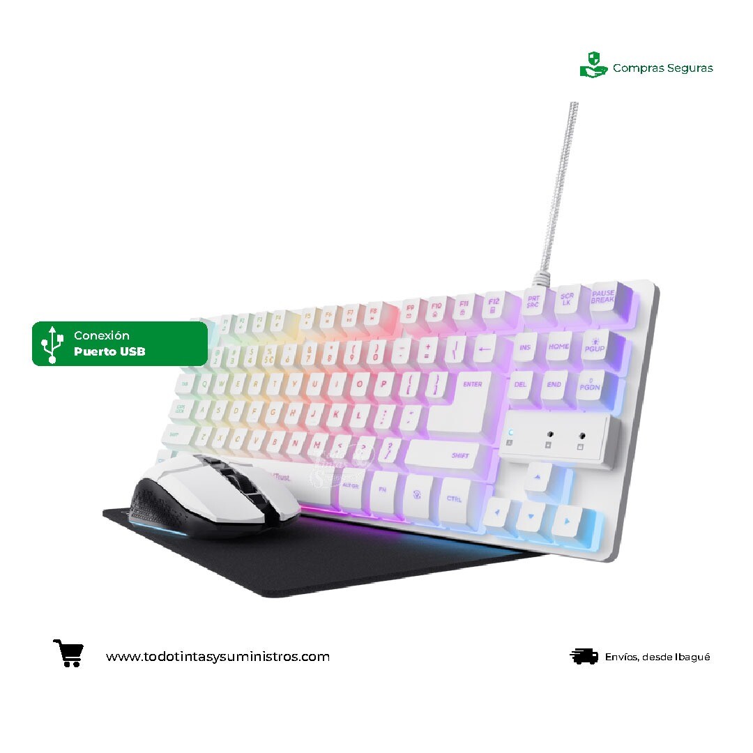Combo Trust GXT 794W 3 en 1 Teclado+Mouse+Pad Mouse Alambrico Blanco