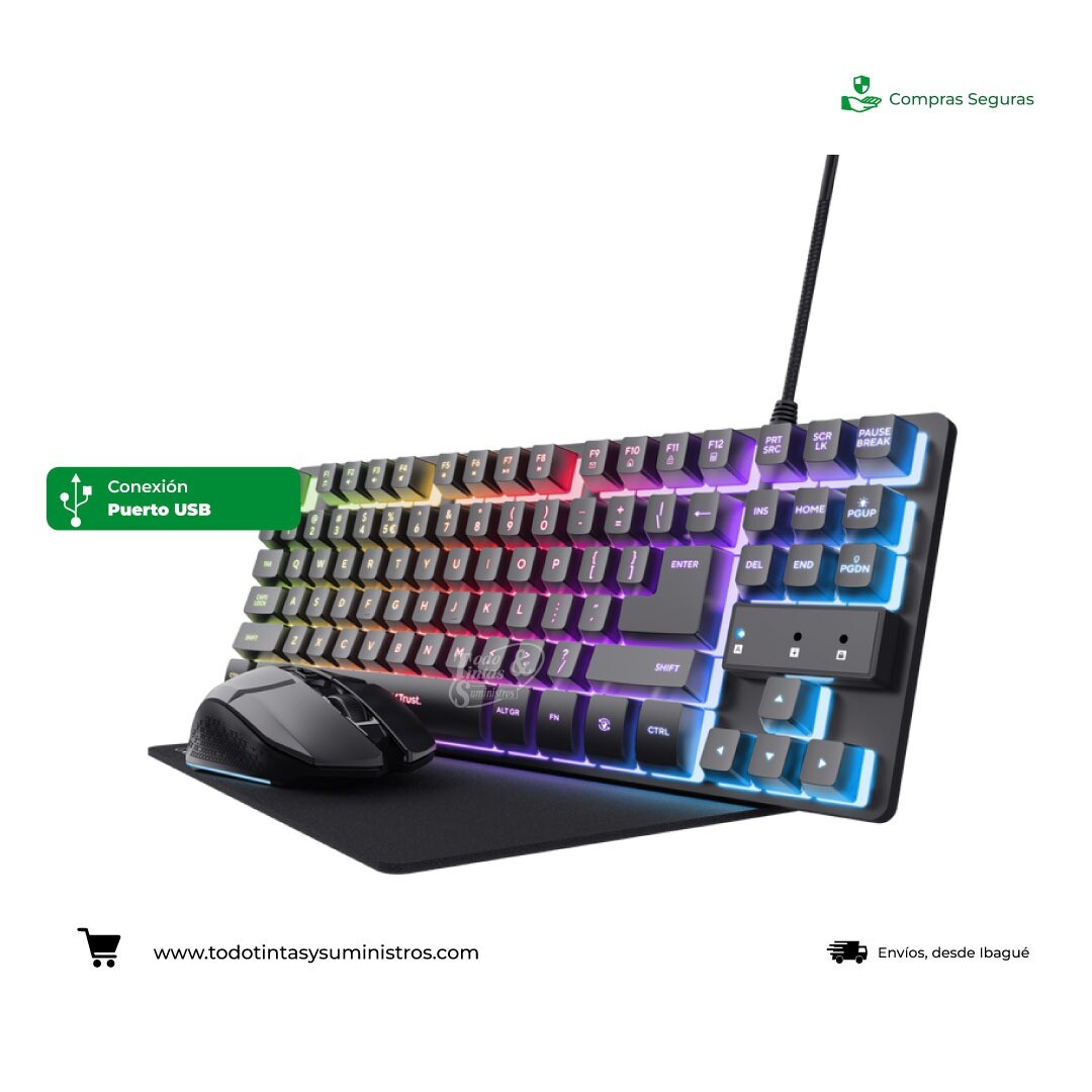 Combo Trust GXT 794 3 en 1 Teclado+Mouse+Pad Mouse Alambrico  Negro