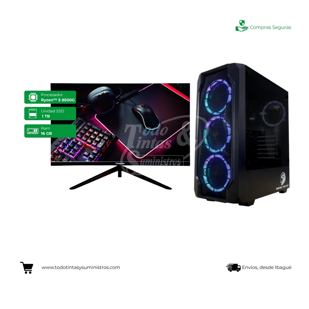 Computador Compumax 23.8" Ryzen 5 -5700 Ram 16Gb Ssd 1Tb+ Soporte de monitor tipo Clip
