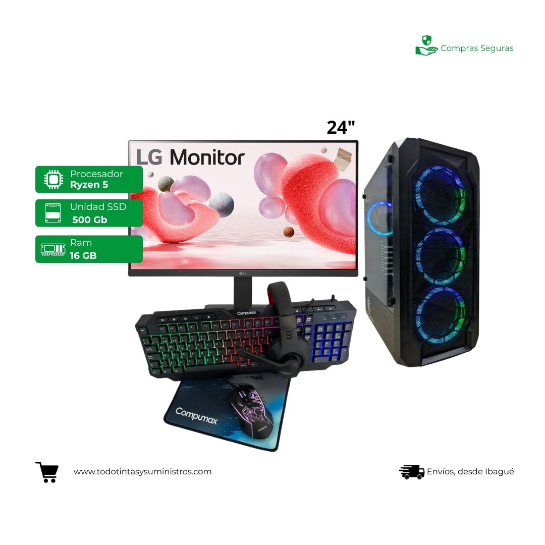 Computador Compumax 9051 24" Ryzen5 5600G Ram 16GB SSD 500Gb