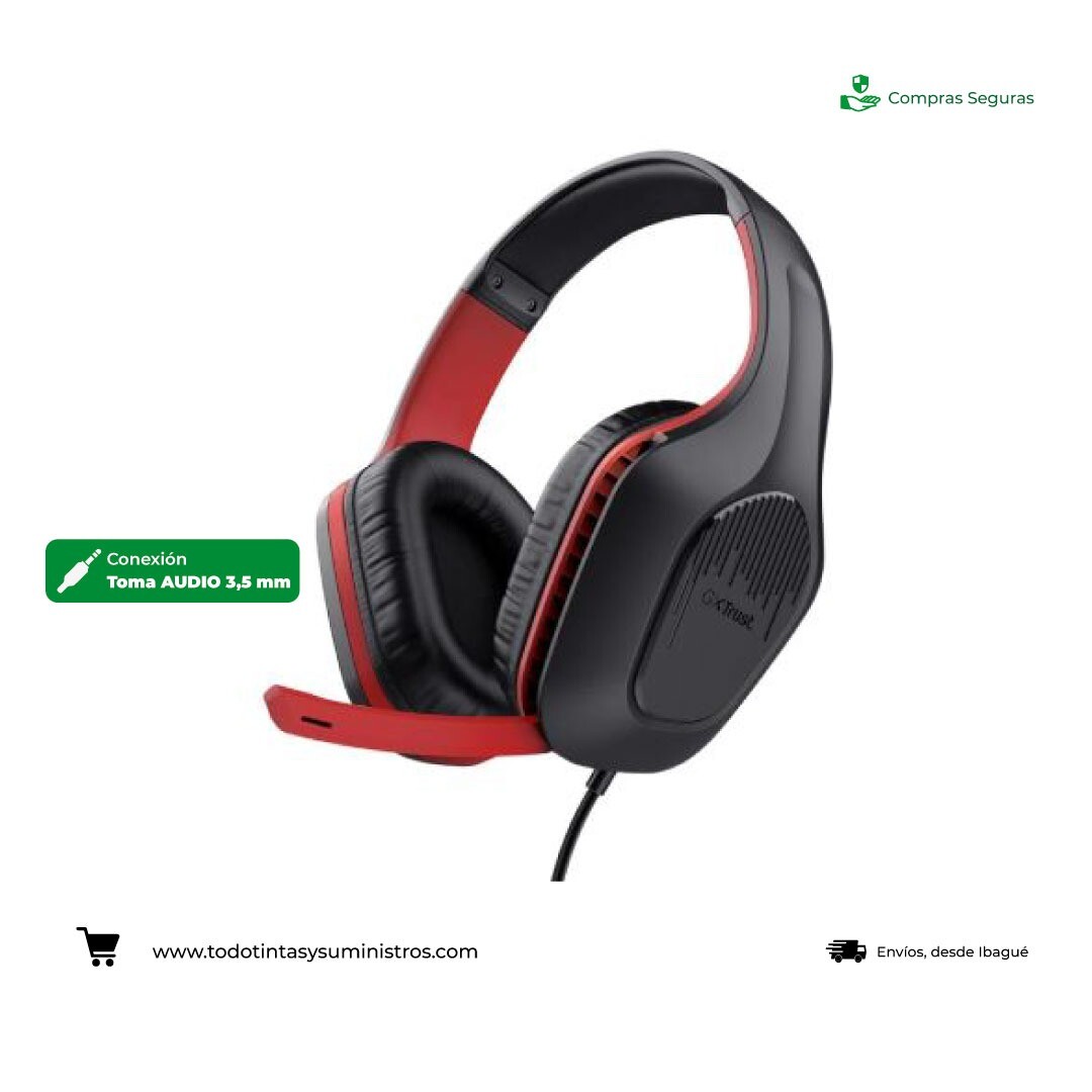 Diadema Trust GXT 415 Zirox Negra con rojo
