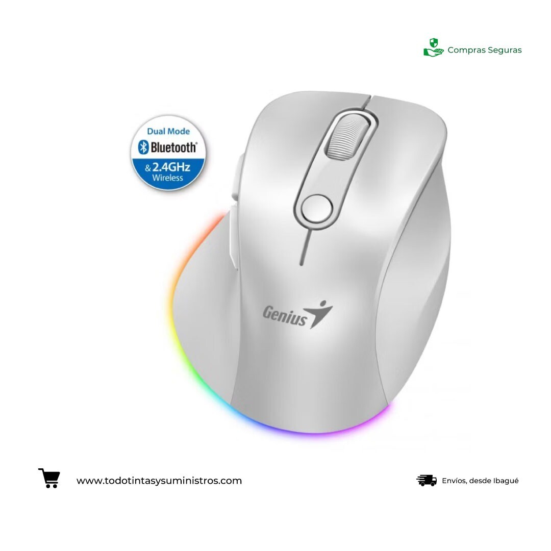 Mouse Genius  Ergo 9000S Pro inalámbrico Bluetooth recargable Blanco Perla