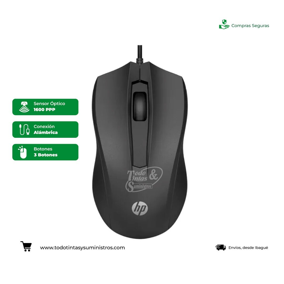 Mouse Hp 100 Alámbrico USB Negro