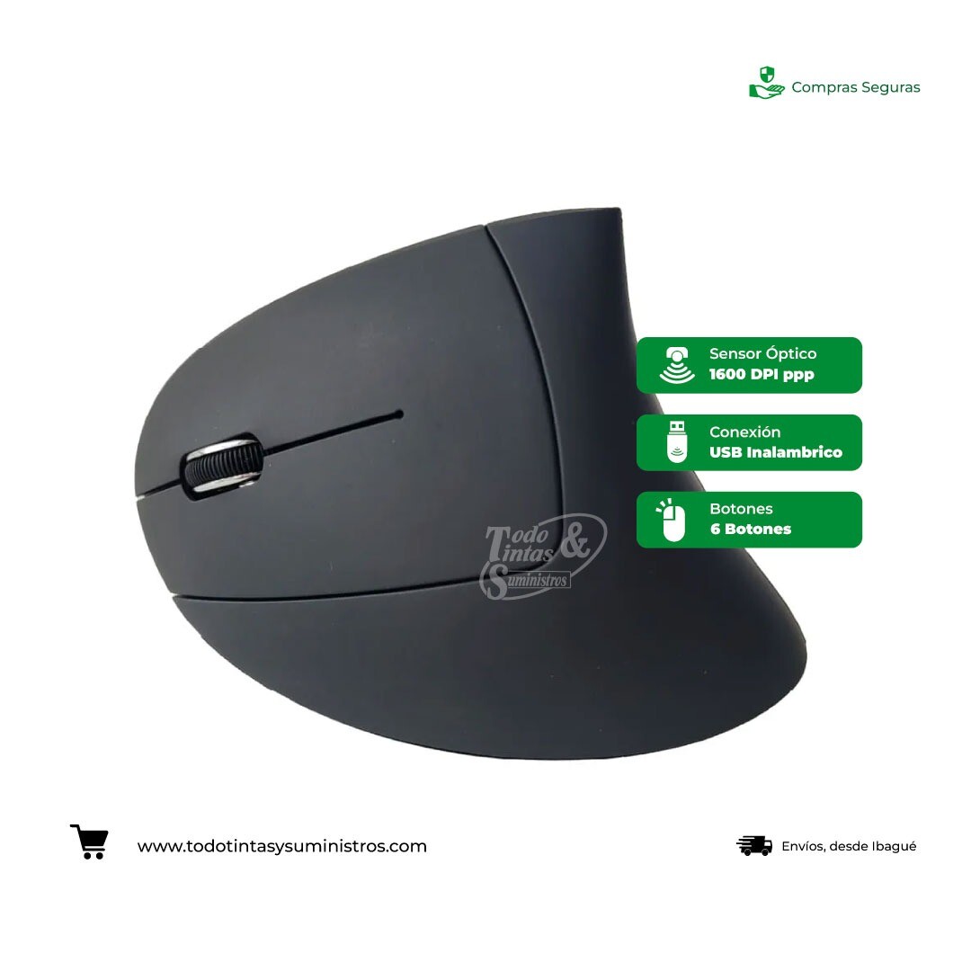 Mouse vertical Star Tec ST-VZU-1 para zurdos Inalambrico Negro
