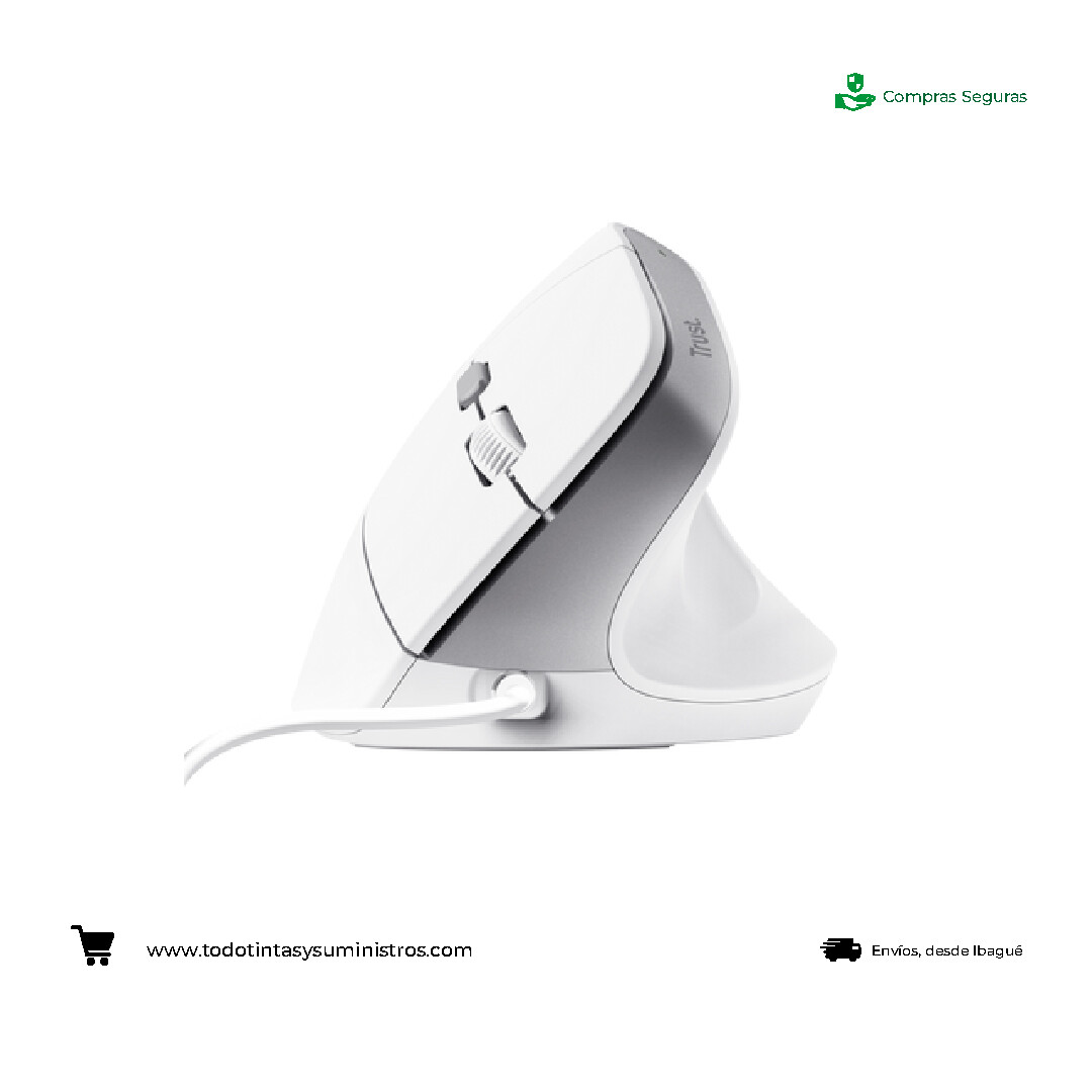 Mouse vertical trust bayo II blanco alámbrico