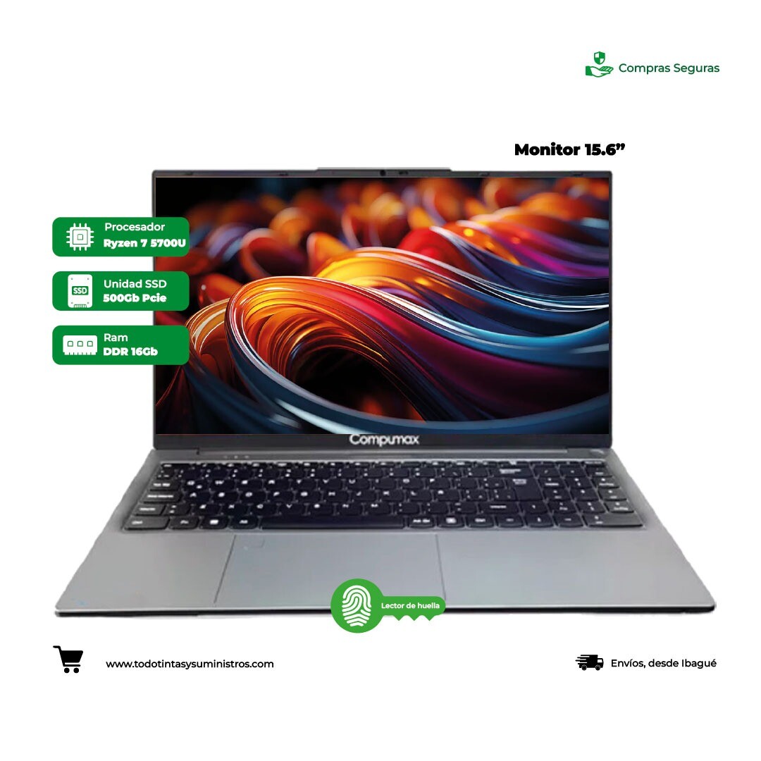 Portátil Compumax Serie 2051 15.6" Ryzen7 Ram 16GB Unidad Solida 500Gb