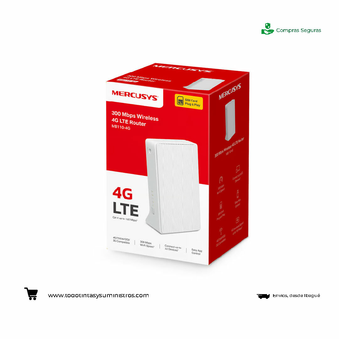 Router Mercusys MB110-4G  Inalámbrico de 300 Mbps