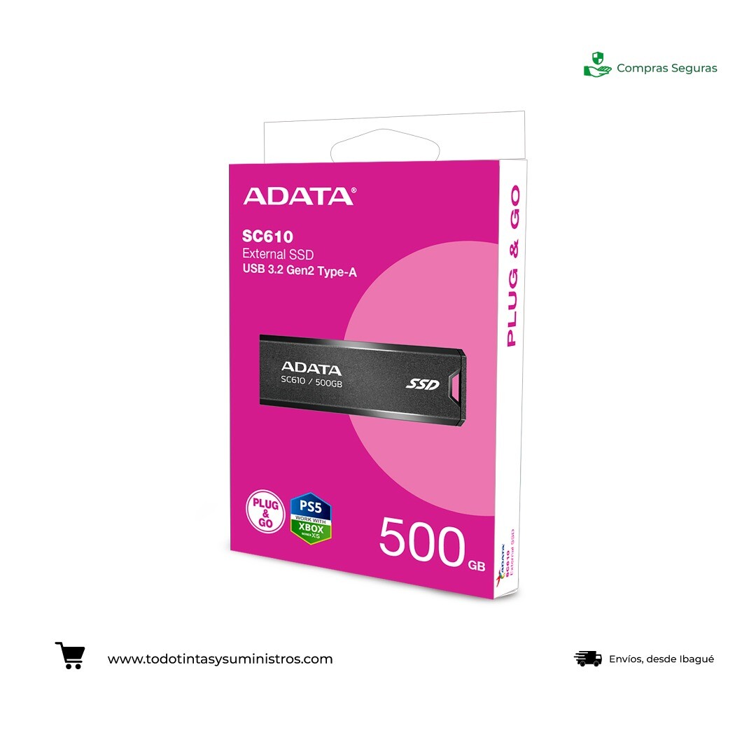 Unidad de Estado Sólido externo adata SC610 500Gb USB negro
