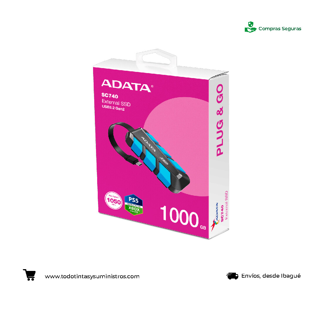 Unidad de estado solido externo adata SC740 1TB tipo C Azul