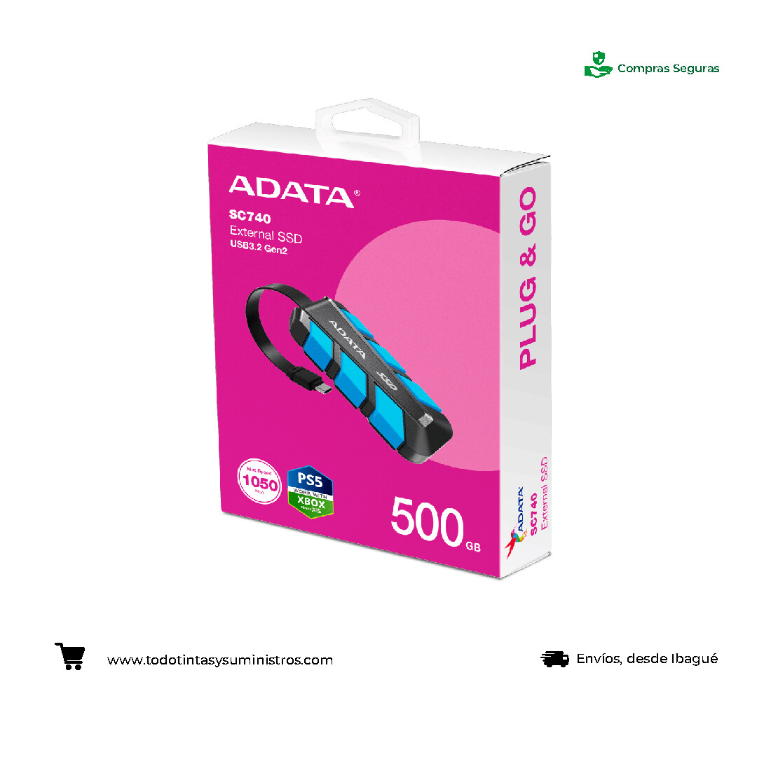 Unidad de estado solido externo adata SC740 500GB tipo C Azul
