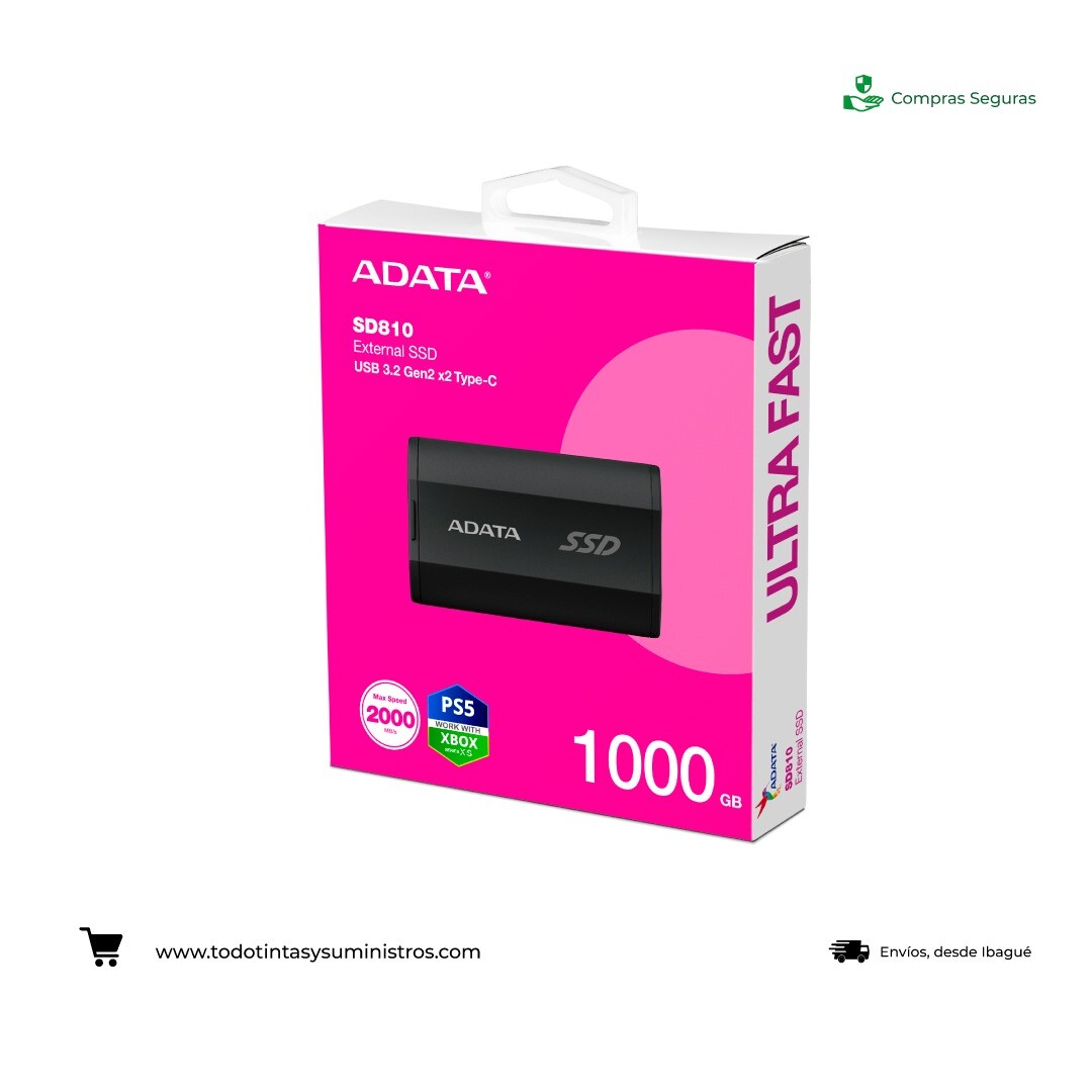 Unidad de estado solido externo adata SD810 1TB tipo C gris