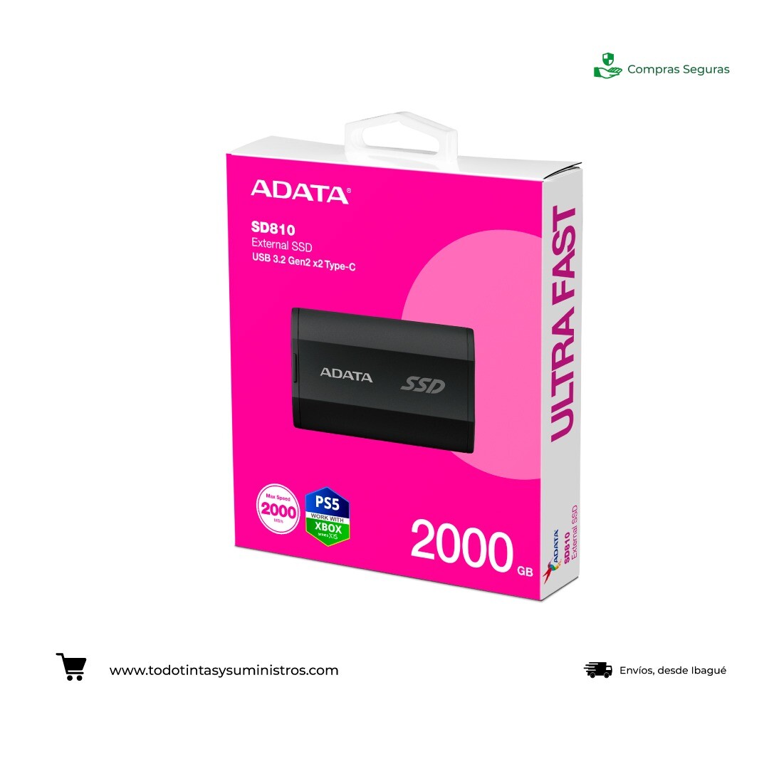 Unidad de estado solido externo adata SD810 2TB tipo C gris