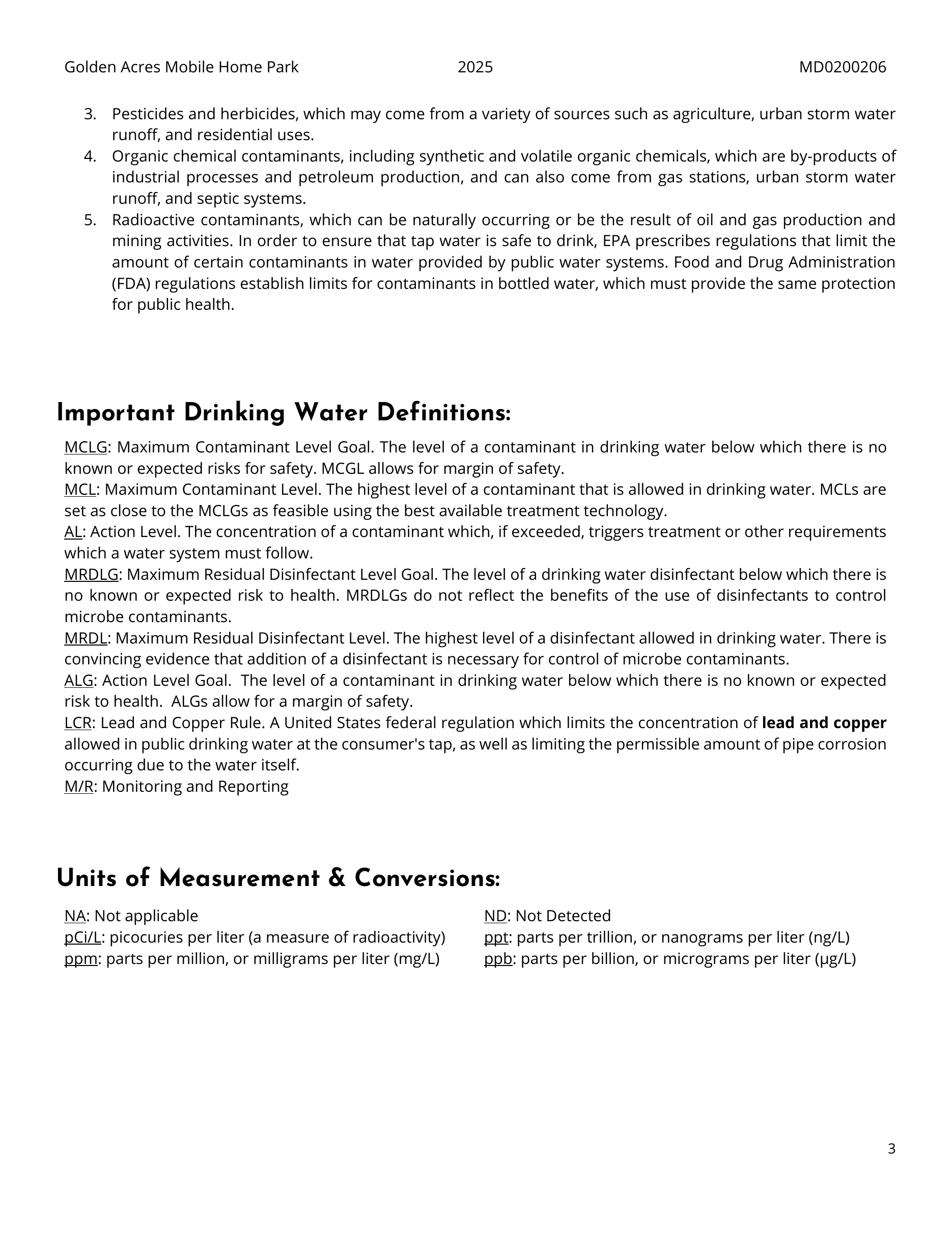 Fosters Mhp, MD 2024 CCR, page 3