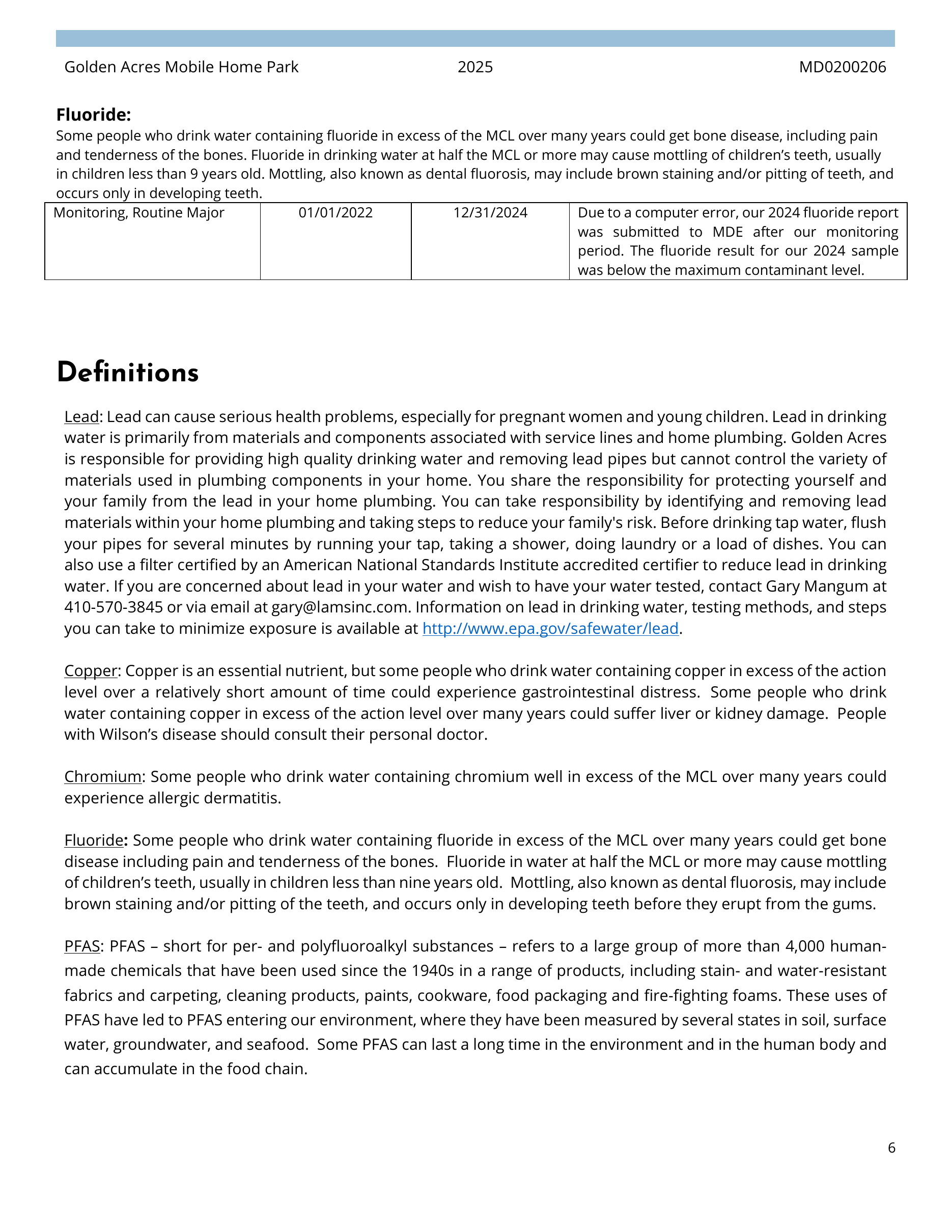 Fosters Mhp, MD 2024 CCR, page 6