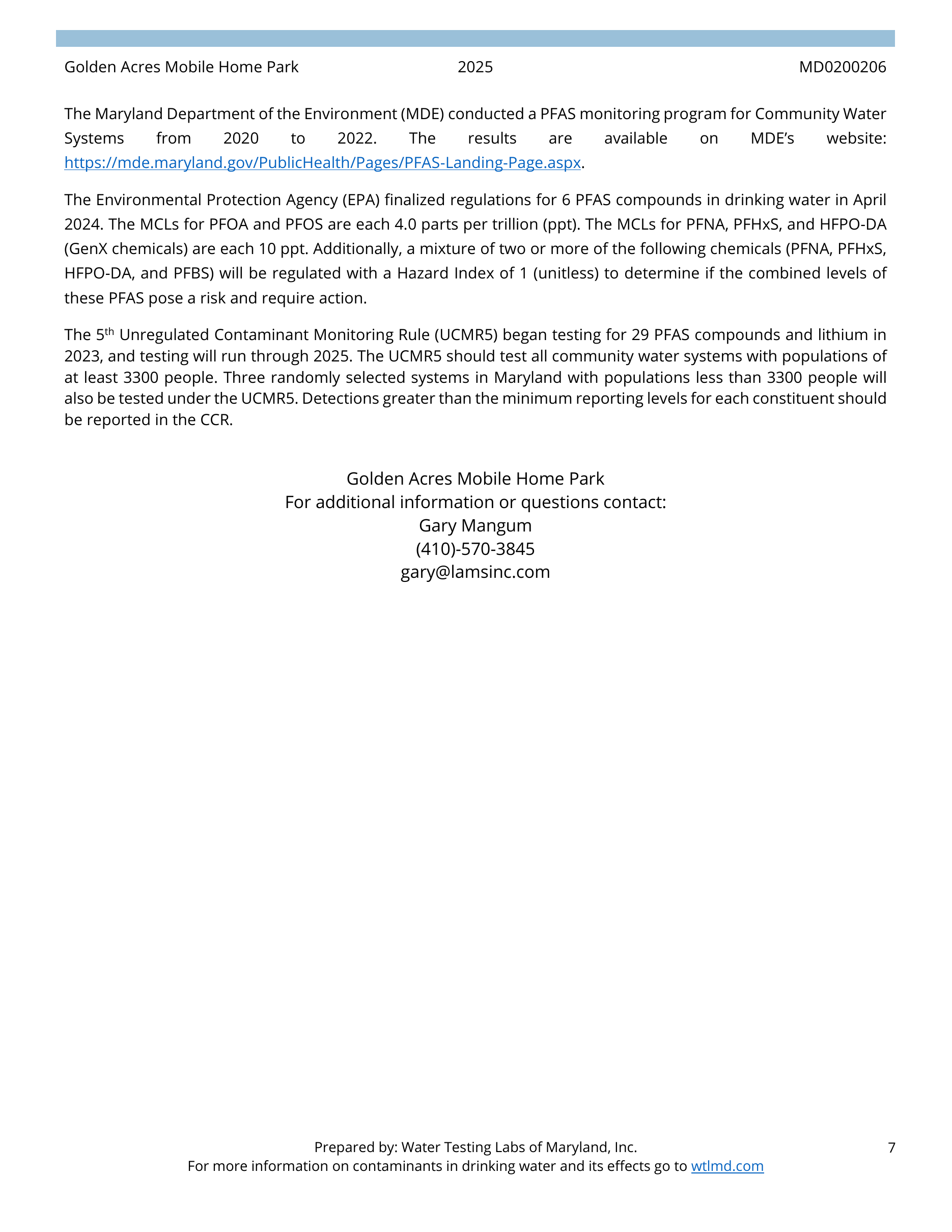 Fosters Mhp, MD 2024 CCR, page 7