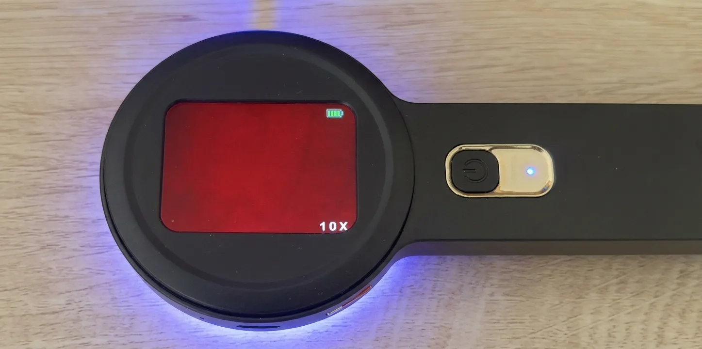 Clean microscope view — an even red field with no particles (example 5)