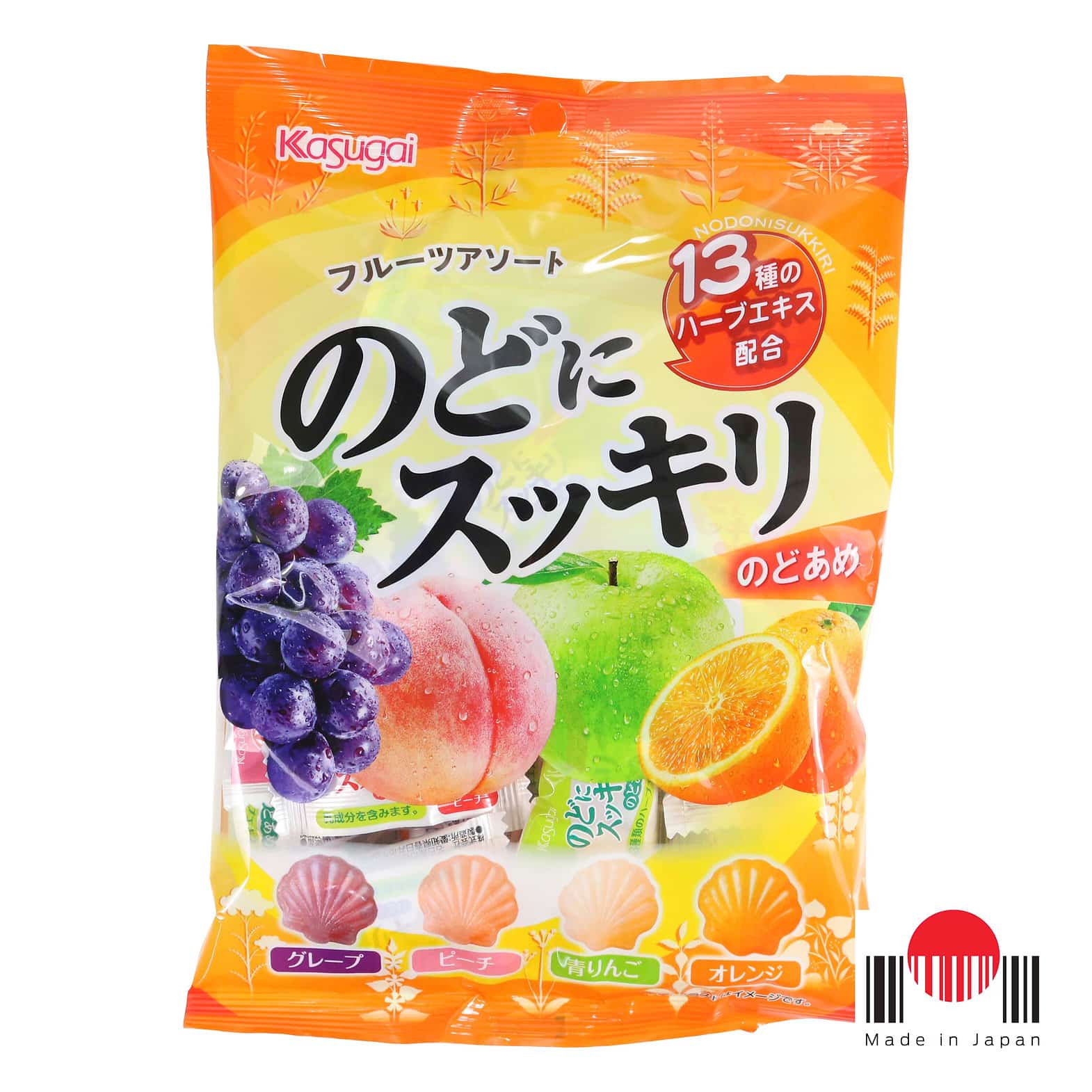 Bala de Frutas Sortido Nodo ni Sukkiri Fruits 113g - Kasugai