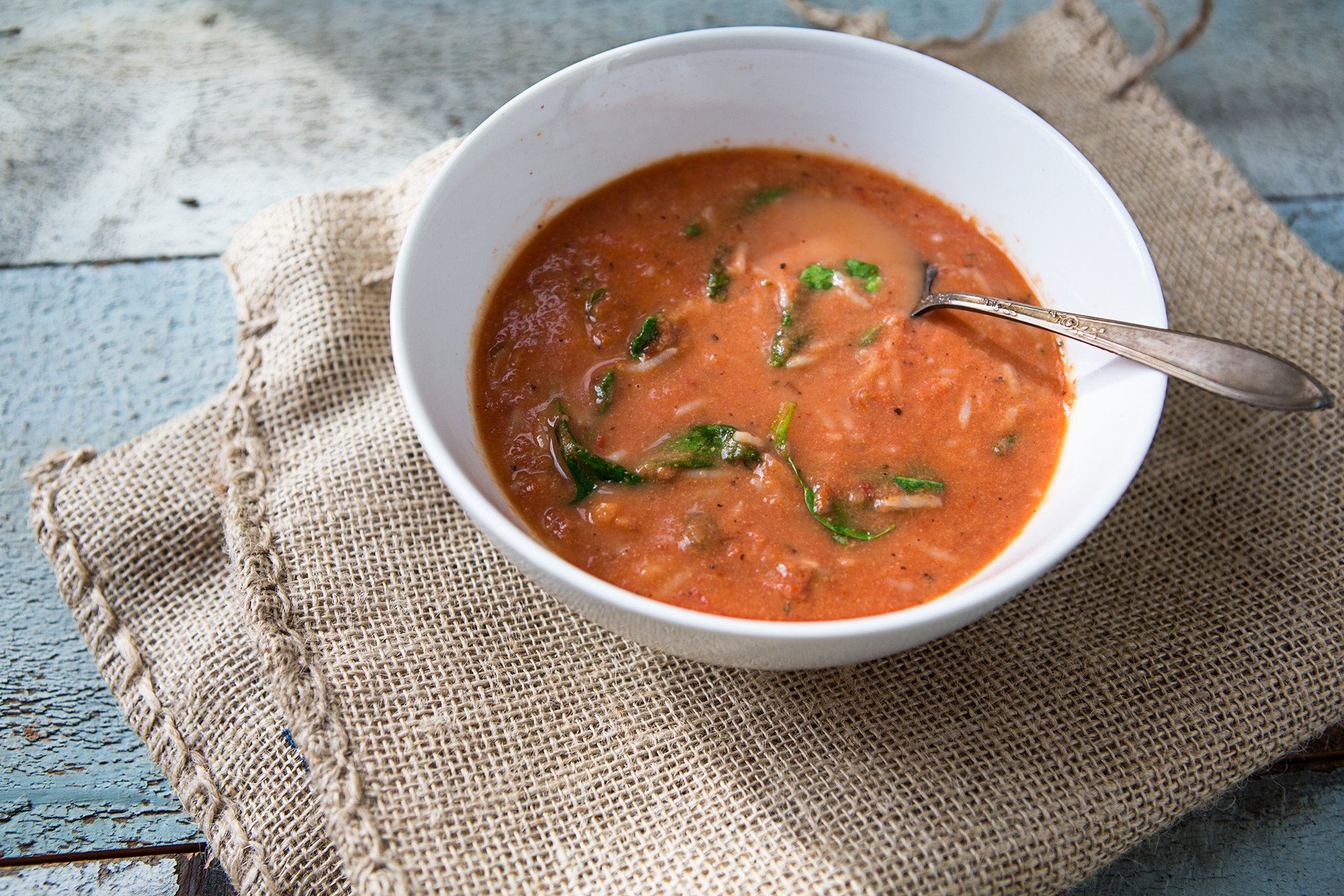 Tomato Rice Spinach Soup