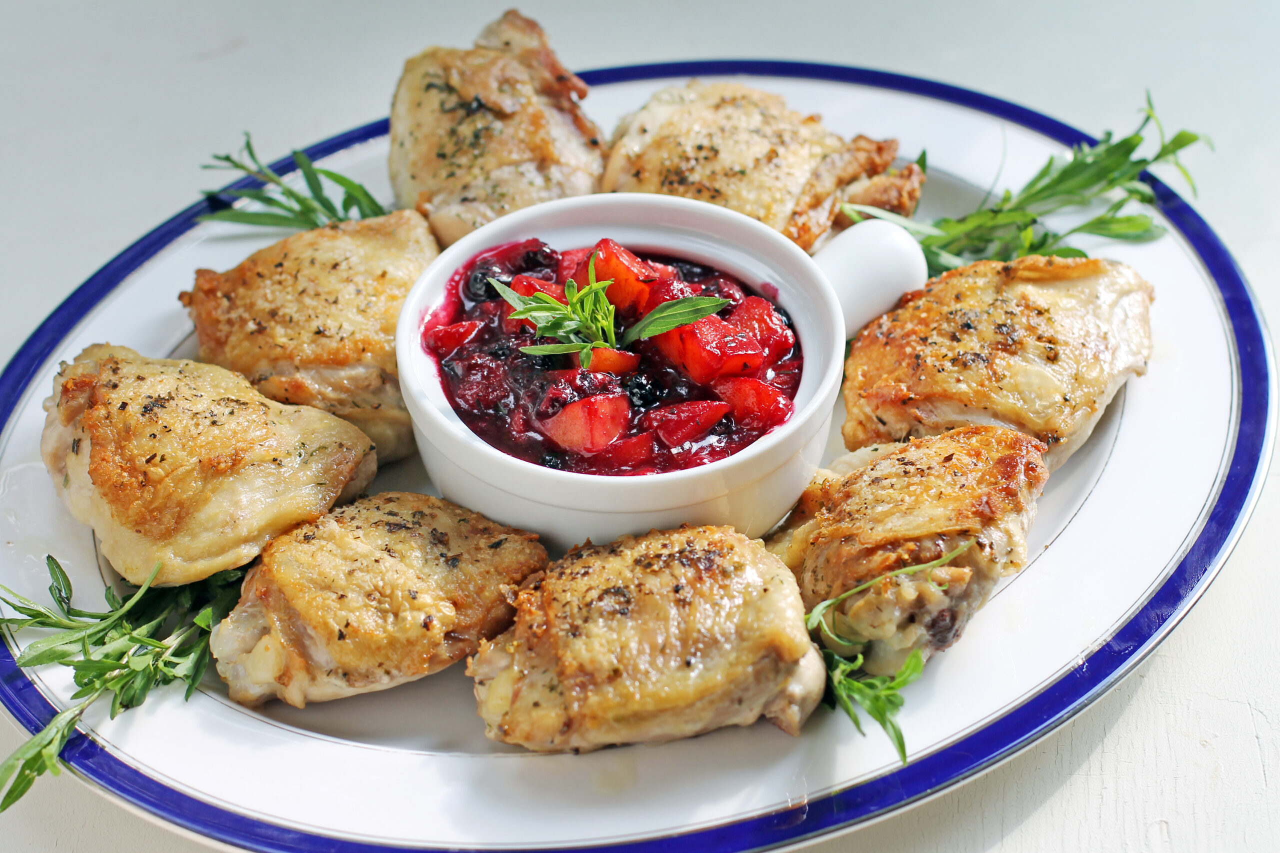 Pan Roasted Chicken with Peach Blueberry Sauce Photo